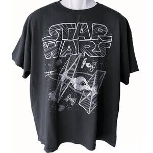 STAR WARS Men's X-Wing Chases Tie Fighter Word Logo Black T Shirt ~ Size XL